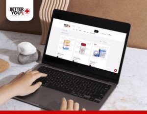  Image of a person using a laptop to order medication online