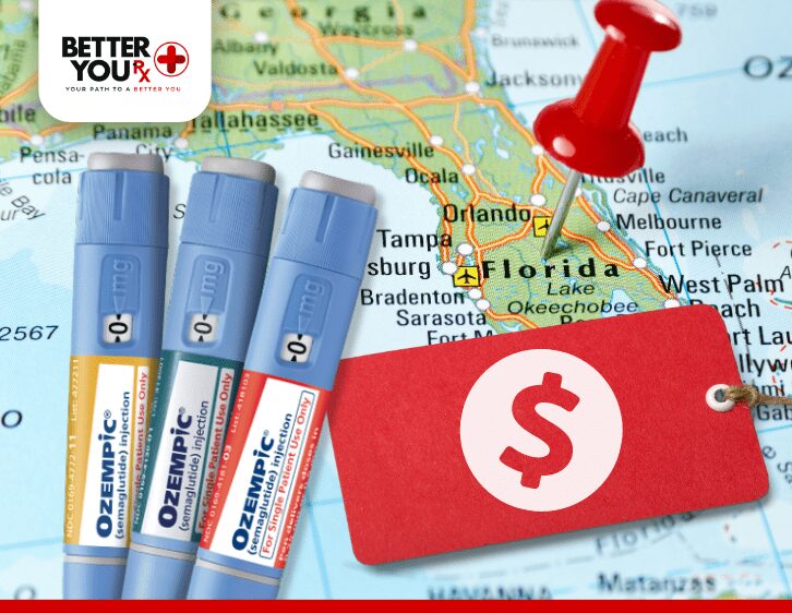 Ozempic pen dollar sign and Florida map
