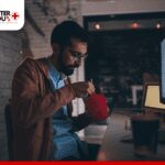 Man with Lack of Sleep eating