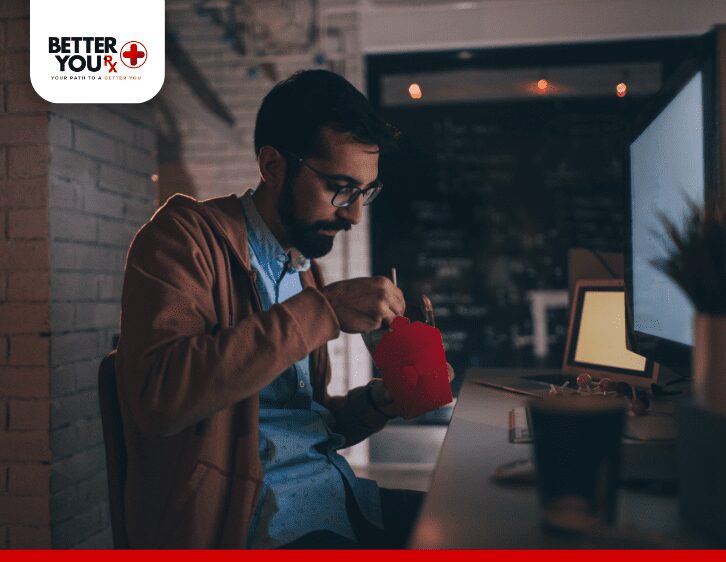 Man with Lack of Sleep eating