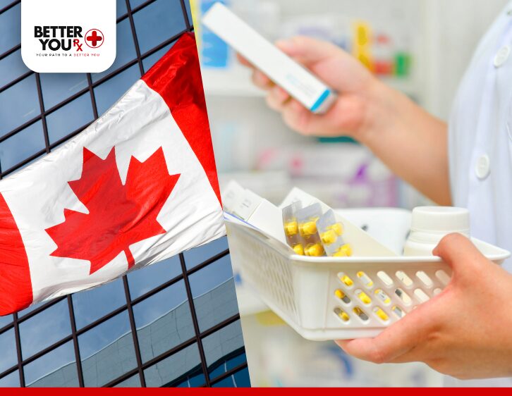 Canadian healthcare concept with pharmacist holding medications and Canadian flag | Better You Rx