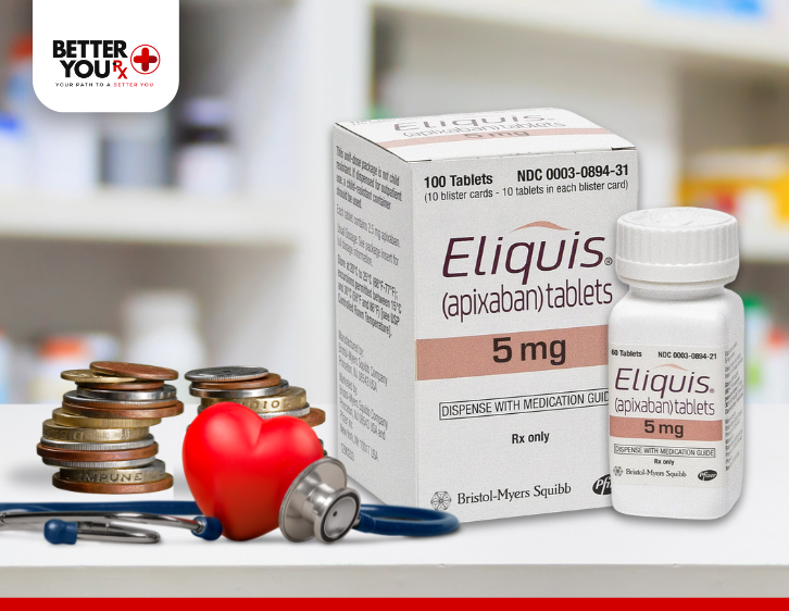 Eliquis apixaban box and bottle on the table