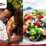Happy couple embracing alongside a fresh berry salad with greens, walnut, and cheese | Better You Rx