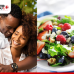 Black couple holding together and healthy food for erectile dysfunction