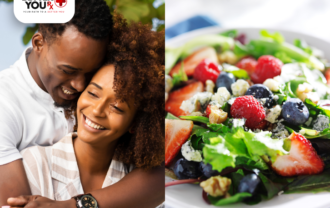 Black couple holding together and healthy food for erectile dysfunction