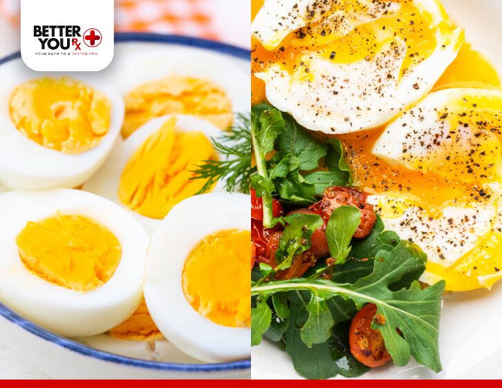 Boiled eggs and soft-boiled eggs with arugula salad for a protein-rich meal option | Better You Rx