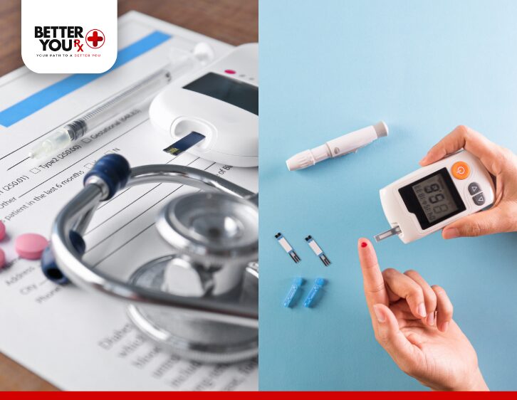Diabetes management with glucometer, test strips, and medical tools for monitoring | Better You Rx