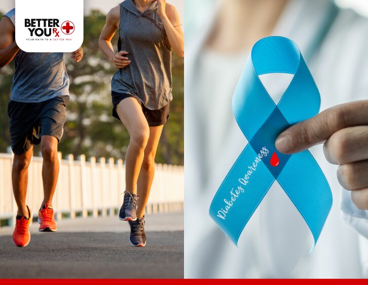 Diabetes Awareness Ribbon and Active Lifestyle Promoting Health and wellness | Better You Rx