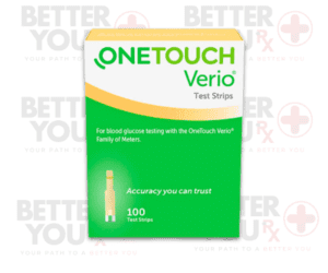 OneTouch Verio Test Strips box for blood glucose testing, 100-count for diabetes | Better You Rx