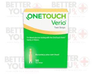 OneTouch Verio Test Strips box for blood glucose testing, 50-count pack for diabetes | Better You Rx