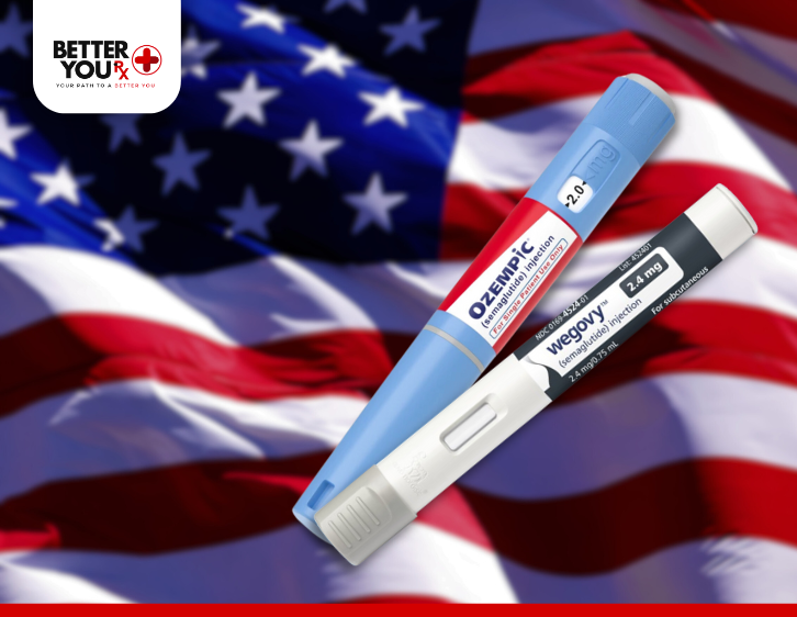 Ozempic and wegovy pen with USA flag