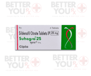 Suhagra 25mg Sildenafil Citrate Tablets IP, 4 tablets per pack by Cipla, Rx only | Better You Rx