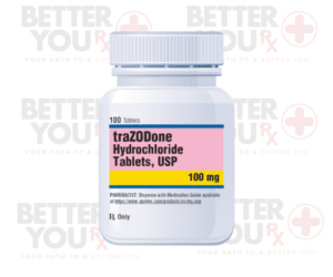 Trazodone Hydrochloride 100 mg tablets bottle for prescription medication use | Better You Rx