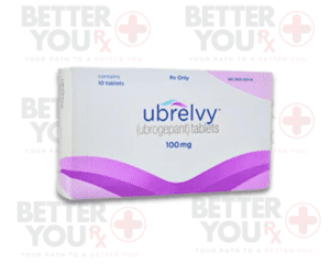 Box of UBRELVY (ubrogepant) tablets 100 mg, a prescription for migraines in adult| Better You Rx