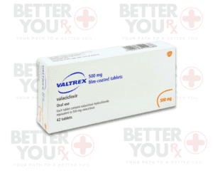 Box of Valtrex 500 mg film-coated tablet (valacyclovir), an medication for oral use | Better You Rx