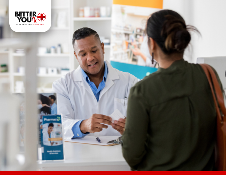 Lady buying medicine from pharmacist