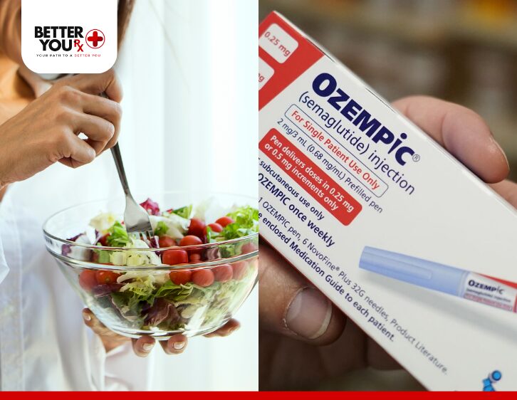 Healthy salad with cherry tomatoes and Ozempic injection for balanced diet | Better You Rx