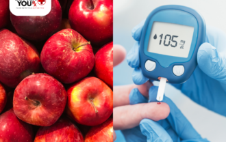 Fresh red apples next to a glucometer showing a blood sugar reading of 105 mg/dL | Better You Rx