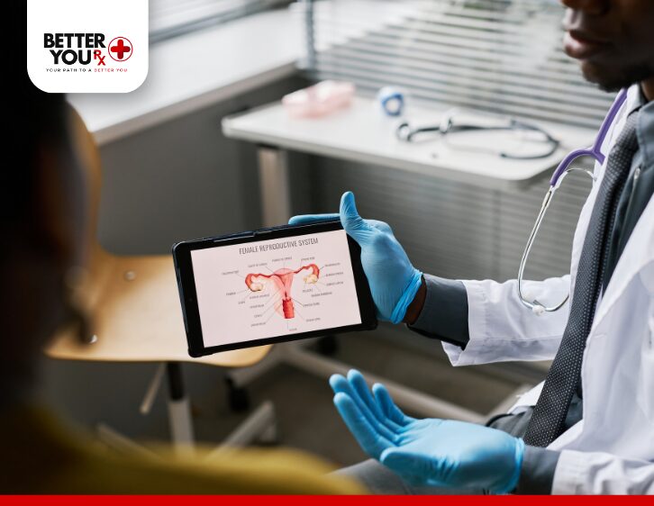 doctor holding tablet with ovary image