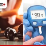 Glucose meter showing 98 mg/dL with fitness weights in the background | Better You Rx