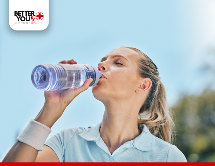 woman drinking water after exercise