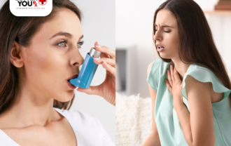 woman take inhaler for Eosinophilic Asthma