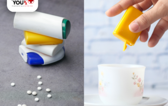 Artificial sweeteners in tablet dispensers and liquid form being added to a cup | Better You Rx