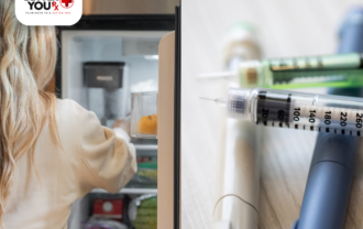 Person storing medication in fridge with close-up of insulin pens and syringes | Better You Rx