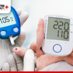 Blood glucose and blood pressure monitor showing readings of 105 mg/dL and 220/110 | Better You Rx