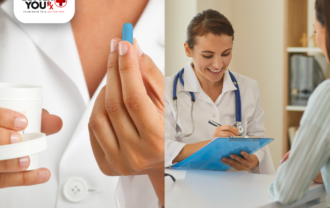 Doctor holding a blue pill, writing on a clipboard during a patient consultation | Better You Rx