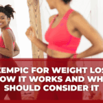 blog banner titled "Ozempic for Weight Loss_ How It Works and Who Should Consider It" with a fit girl looking at the mirror
