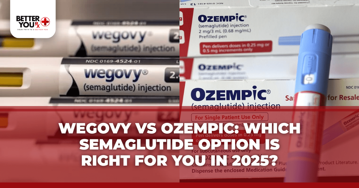 blog banner titled "Wegovy vs Ozempic_ Which Semaglutide Option Is Right for You in 2025" showing an ozempic medication