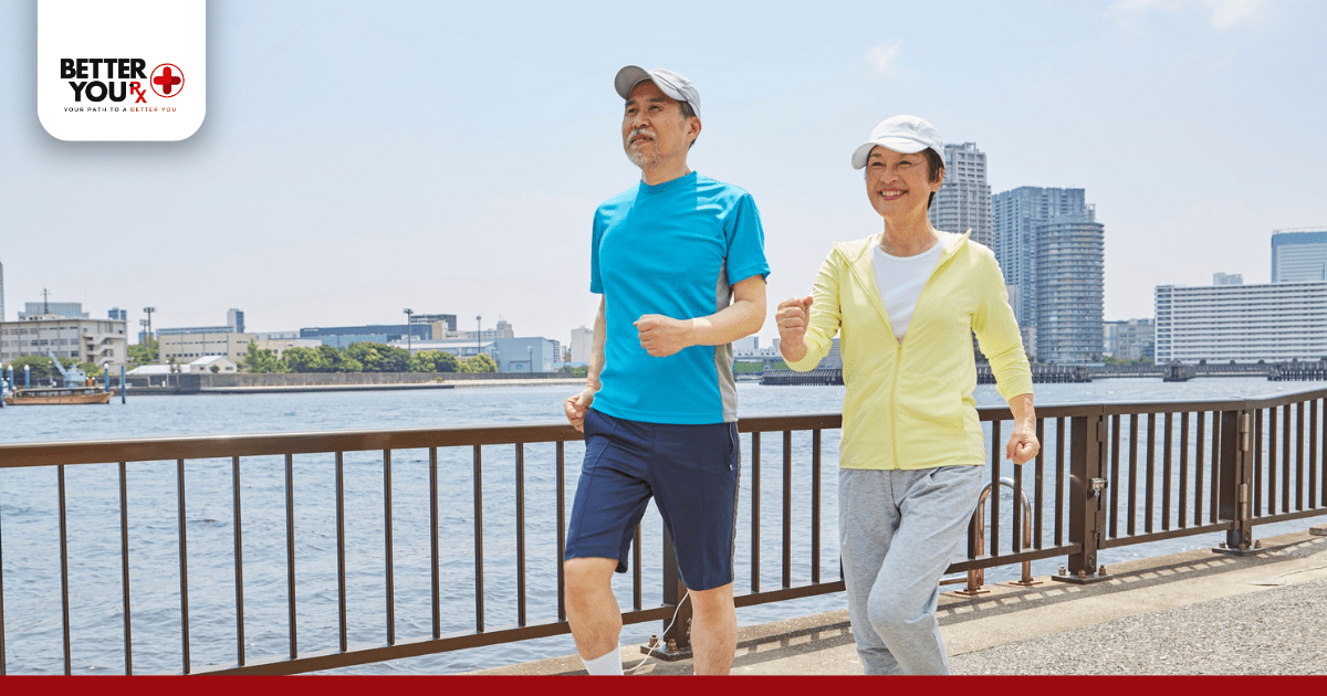 senior couple on Ozempic jogging